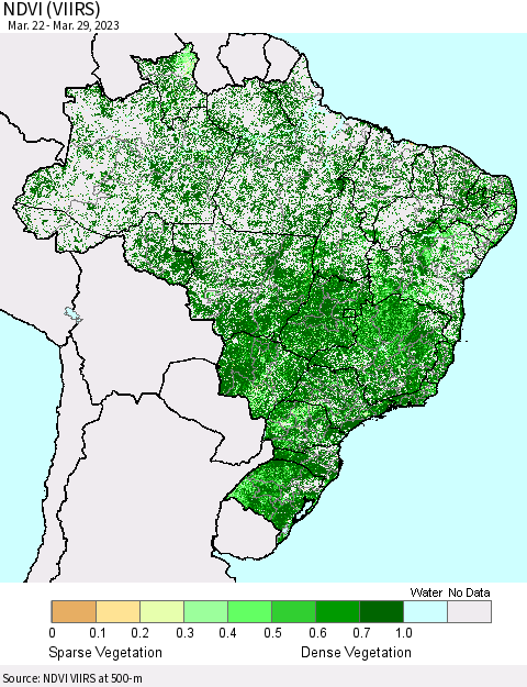 Brazil NDVI (VIIRS) Thematic Map For 3/22/2023 - 3/29/2023