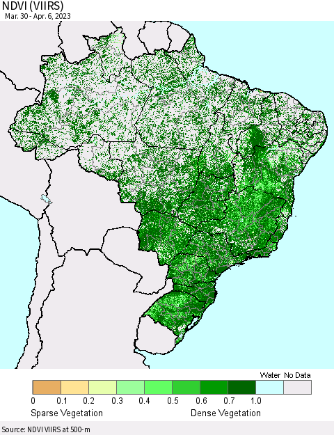 Brazil NDVI (VIIRS) Thematic Map For 3/30/2023 - 4/6/2023
