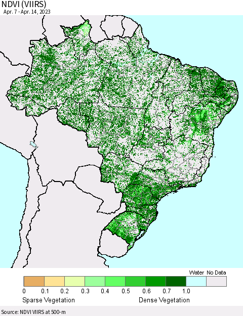 Brazil NDVI (VIIRS) Thematic Map For 4/7/2023 - 4/14/2023