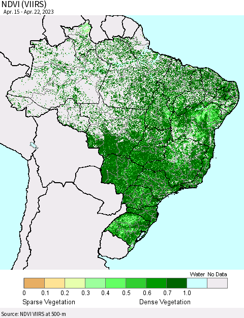 Brazil NDVI (VIIRS) Thematic Map For 4/15/2023 - 4/22/2023