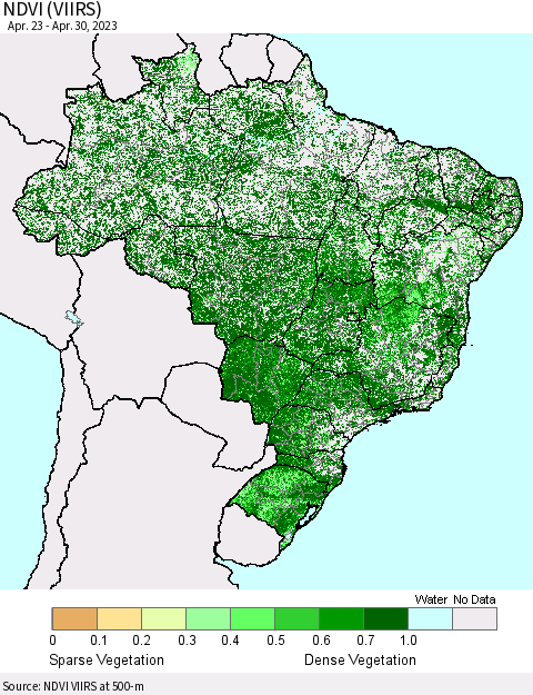 Brazil NDVI (VIIRS) Thematic Map For 4/23/2023 - 4/30/2023