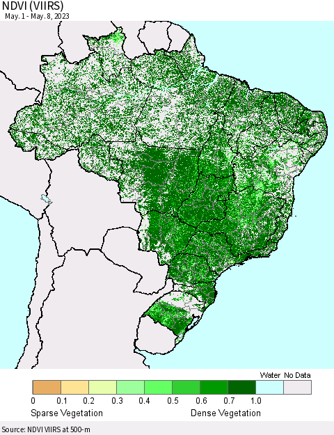 Brazil NDVI (VIIRS) Thematic Map For 5/1/2023 - 5/8/2023