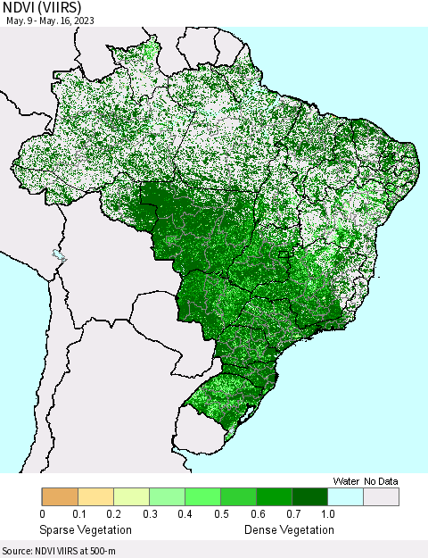 Brazil NDVI (VIIRS) Thematic Map For 5/9/2023 - 5/16/2023