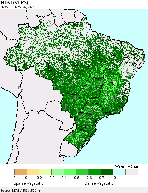 Brazil NDVI (VIIRS) Thematic Map For 5/17/2023 - 5/24/2023