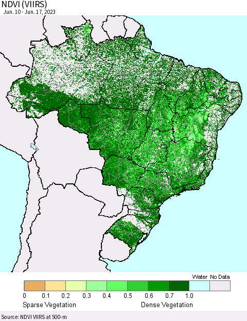 Brazil NDVI (VIIRS) Thematic Map For 6/10/2023 - 6/17/2023