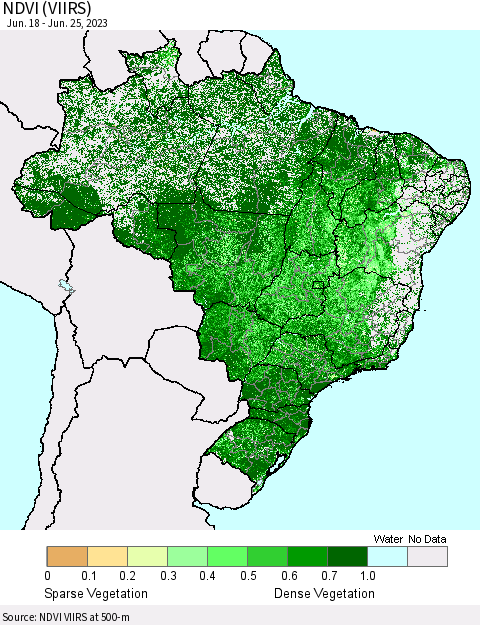 Brazil NDVI (VIIRS) Thematic Map For 6/18/2023 - 6/25/2023