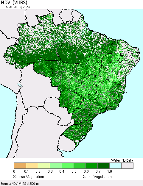 Brazil NDVI (VIIRS) Thematic Map For 6/26/2023 - 7/3/2023