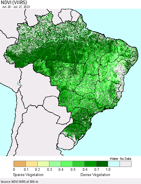 Brazil NDVI (VIIRS) Thematic Map For 7/20/2023 - 7/27/2023