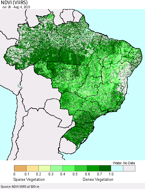 Brazil NDVI (VIIRS) Thematic Map For 7/28/2023 - 8/4/2023