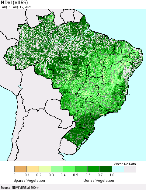 Brazil NDVI (VIIRS) Thematic Map For 8/5/2023 - 8/12/2023