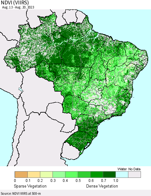 Brazil NDVI (VIIRS) Thematic Map For 8/13/2023 - 8/20/2023