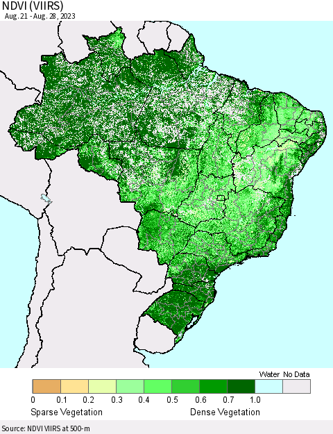 Brazil NDVI (VIIRS) Thematic Map For 8/21/2023 - 8/28/2023