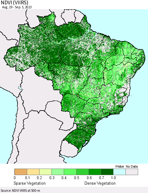 Brazil NDVI (VIIRS) Thematic Map For 8/29/2023 - 9/5/2023