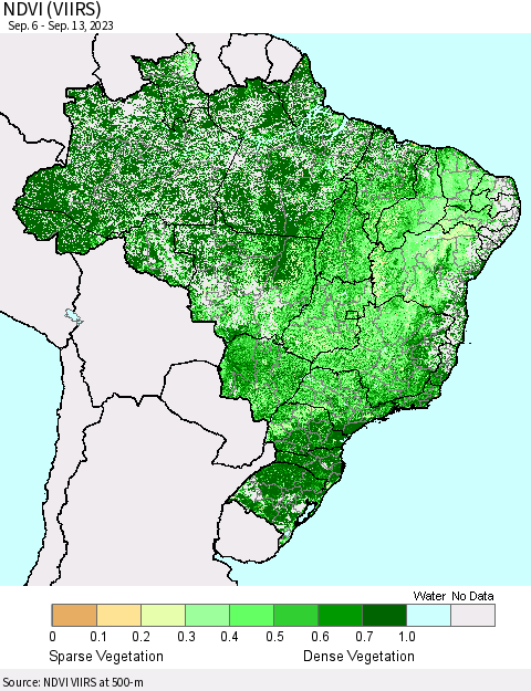 Brazil NDVI (VIIRS) Thematic Map For 9/6/2023 - 9/13/2023