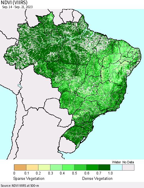 Brazil NDVI (VIIRS) Thematic Map For 9/14/2023 - 9/21/2023