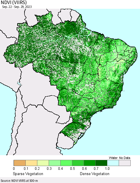 Brazil NDVI (VIIRS) Thematic Map For 9/22/2023 - 9/29/2023