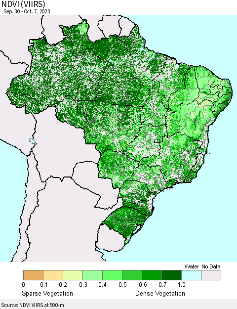 Brazil NDVI (VIIRS) Thematic Map For 9/30/2023 - 10/7/2023