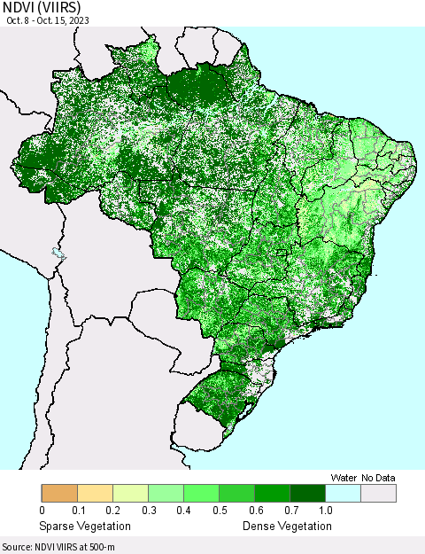 Brazil NDVI (VIIRS) Thematic Map For 10/8/2023 - 10/15/2023