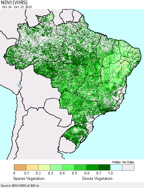 Brazil NDVI (VIIRS) Thematic Map For 10/16/2023 - 10/23/2023