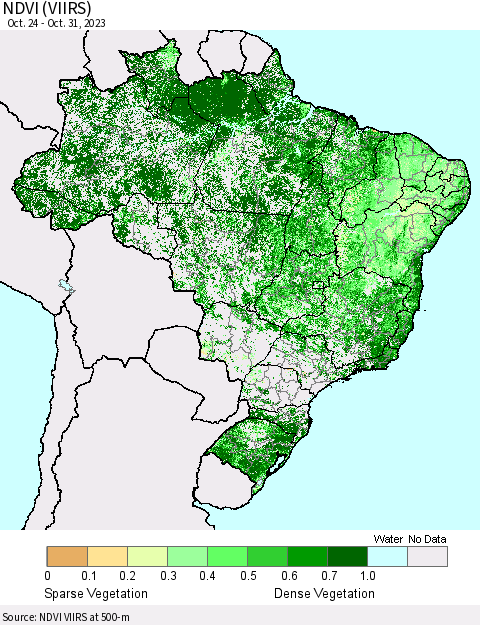 Brazil NDVI (VIIRS) Thematic Map For 10/24/2023 - 10/31/2023