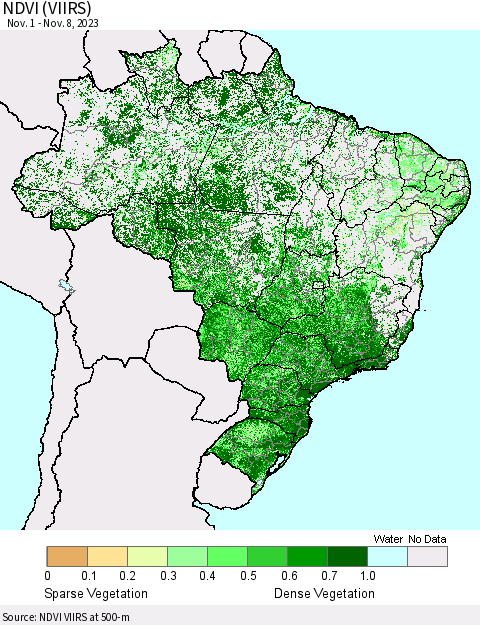 Brazil NDVI (VIIRS) Thematic Map For 11/1/2023 - 11/8/2023