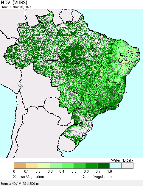 Brazil NDVI (VIIRS) Thematic Map For 11/9/2023 - 11/16/2023