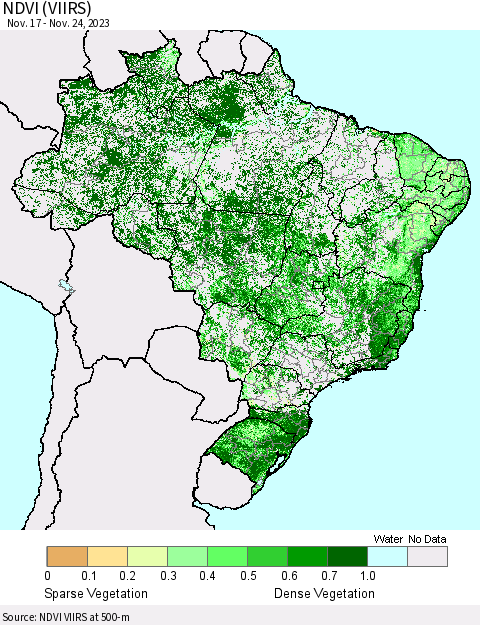 Brazil NDVI (VIIRS) Thematic Map For 11/17/2023 - 11/24/2023
