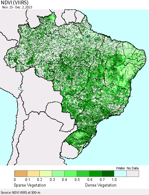 Brazil NDVI (VIIRS) Thematic Map For 11/25/2023 - 12/2/2023