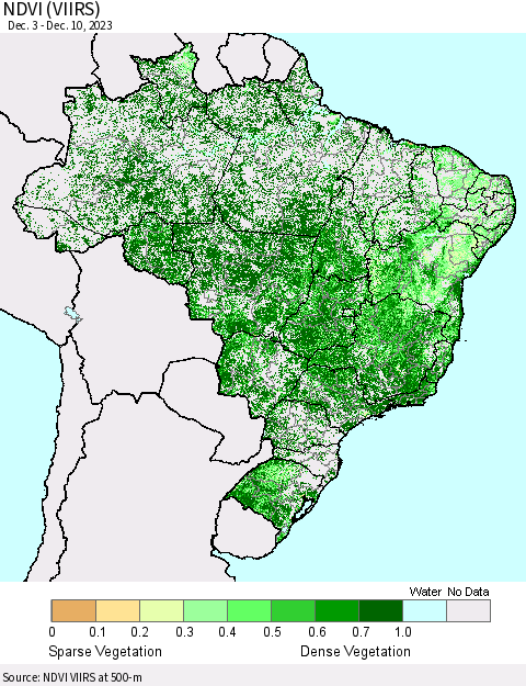 Brazil NDVI (VIIRS) Thematic Map For 12/3/2023 - 12/10/2023