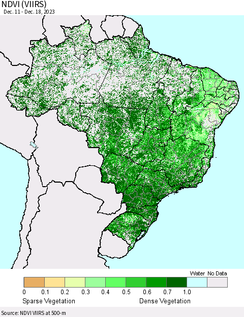 Brazil NDVI (VIIRS) Thematic Map For 12/11/2023 - 12/18/2023