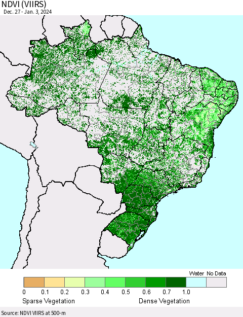 Brazil NDVI (VIIRS) Thematic Map For 12/27/2023 - 1/3/2024