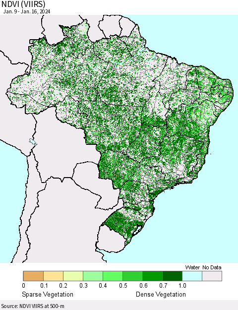 Brazil NDVI (VIIRS) Thematic Map For 1/9/2024 - 1/16/2024