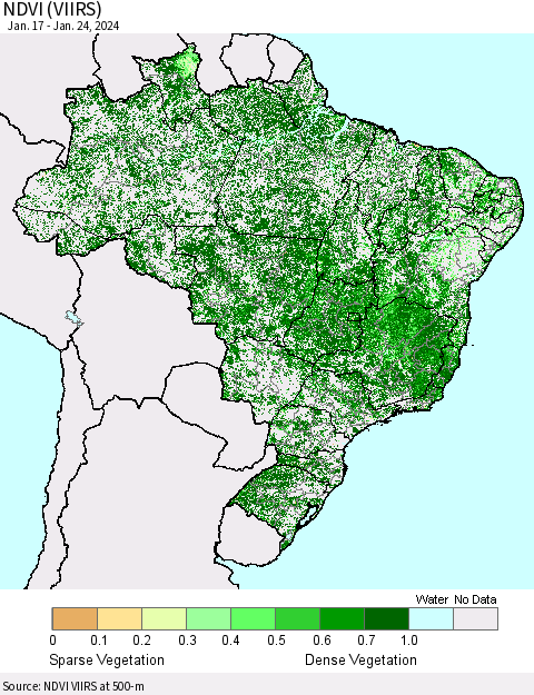 Brazil NDVI (VIIRS) Thematic Map For 1/17/2024 - 1/24/2024