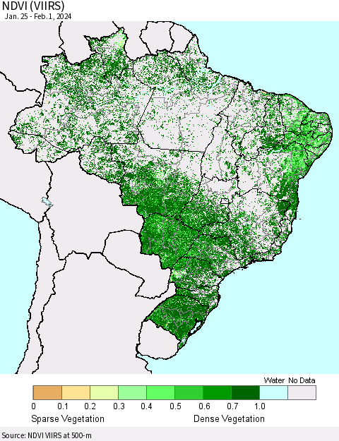 Brazil NDVI (VIIRS) Thematic Map For 1/25/2024 - 2/1/2024