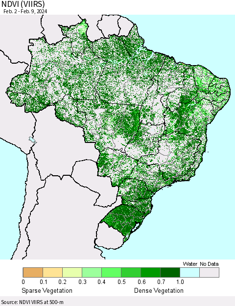 Brazil NDVI (VIIRS) Thematic Map For 2/2/2024 - 2/9/2024