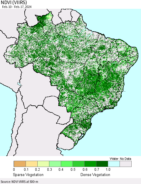 Brazil NDVI (VIIRS) Thematic Map For 2/10/2024 - 2/17/2024