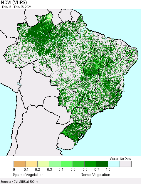 Brazil NDVI (VIIRS) Thematic Map For 2/18/2024 - 2/25/2024