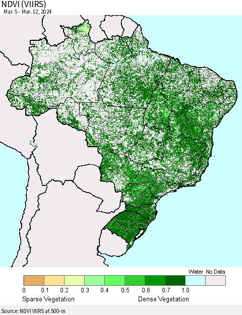 Brazil NDVI (VIIRS) Thematic Map For 3/5/2024 - 3/12/2024