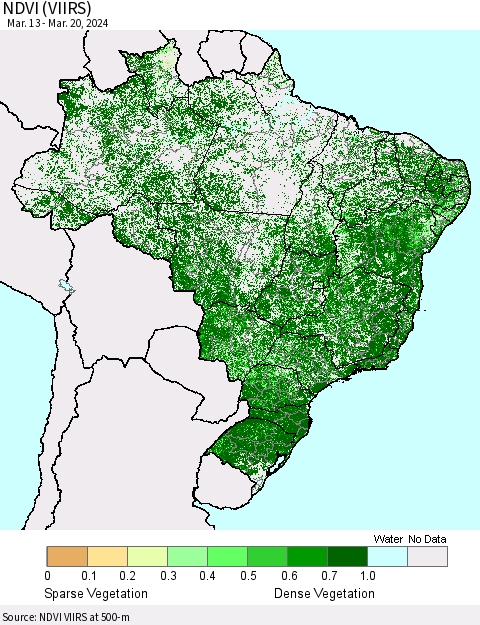 Brazil NDVI (VIIRS) Thematic Map For 3/13/2024 - 3/20/2024