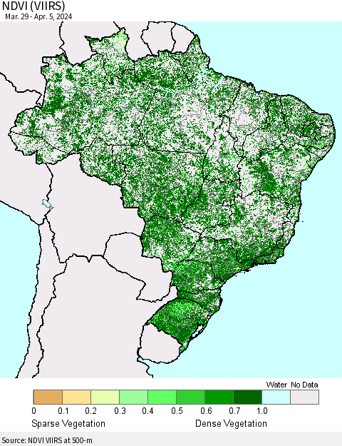 Brazil NDVI (VIIRS) Thematic Map For 3/29/2024 - 4/5/2024
