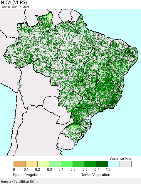 Brazil NDVI (VIIRS) Thematic Map For 4/6/2024 - 4/13/2024