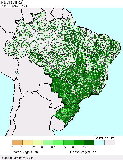 Brazil NDVI (VIIRS) Thematic Map For 4/14/2024 - 4/21/2024