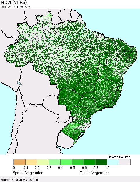Brazil NDVI (VIIRS) Thematic Map For 4/22/2024 - 4/29/2024