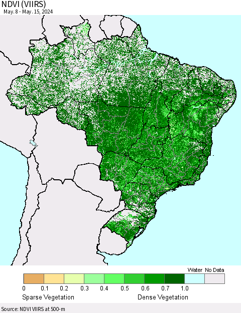 Brazil NDVI (VIIRS) Thematic Map For 5/8/2024 - 5/15/2024
