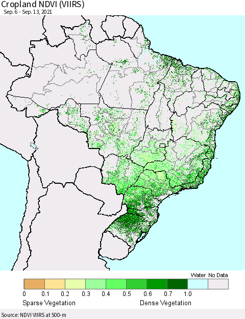 Brazil Cropland NDVI (VIIRS) Thematic Map For 9/6/2021 - 9/13/2021