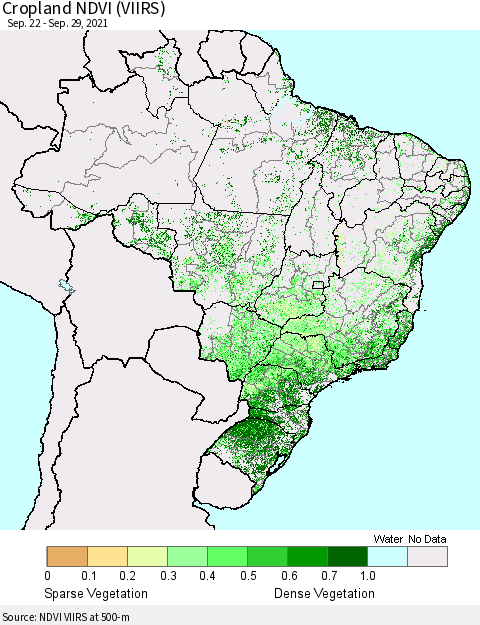 Brazil Cropland NDVI (VIIRS) Thematic Map For 9/22/2021 - 9/29/2021
