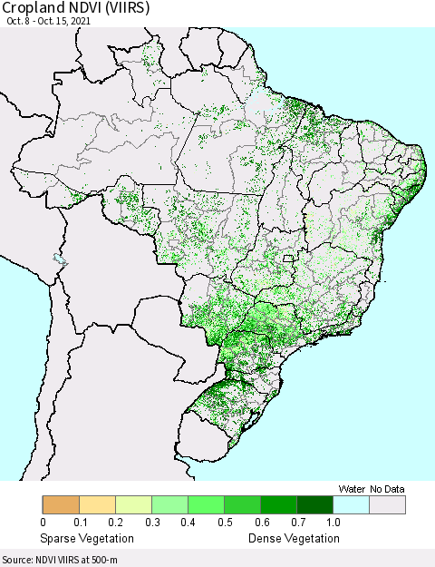 Brazil Cropland NDVI (VIIRS) Thematic Map For 10/8/2021 - 10/15/2021