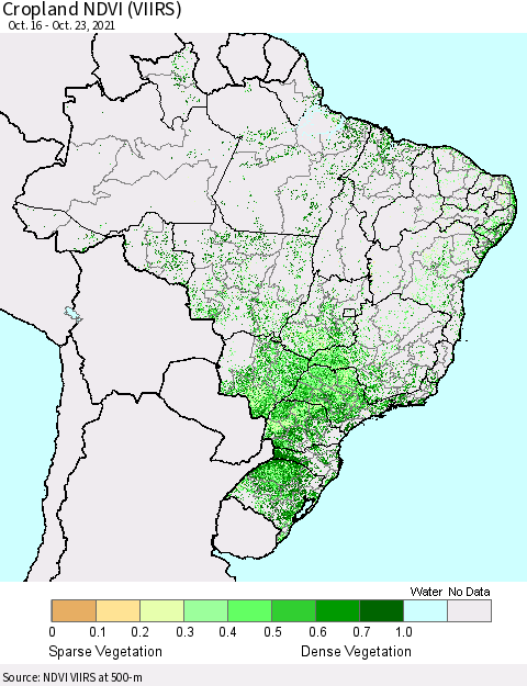 Brazil Cropland NDVI (VIIRS) Thematic Map For 10/16/2021 - 10/23/2021