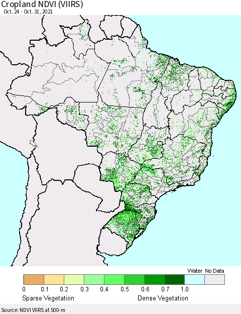 Brazil Cropland NDVI (VIIRS) Thematic Map For 10/24/2021 - 10/31/2021