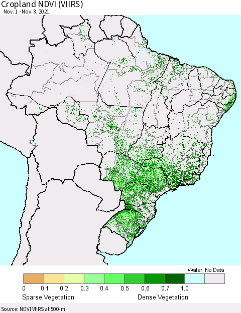 Brazil Cropland NDVI (VIIRS) Thematic Map For 11/1/2021 - 11/8/2021